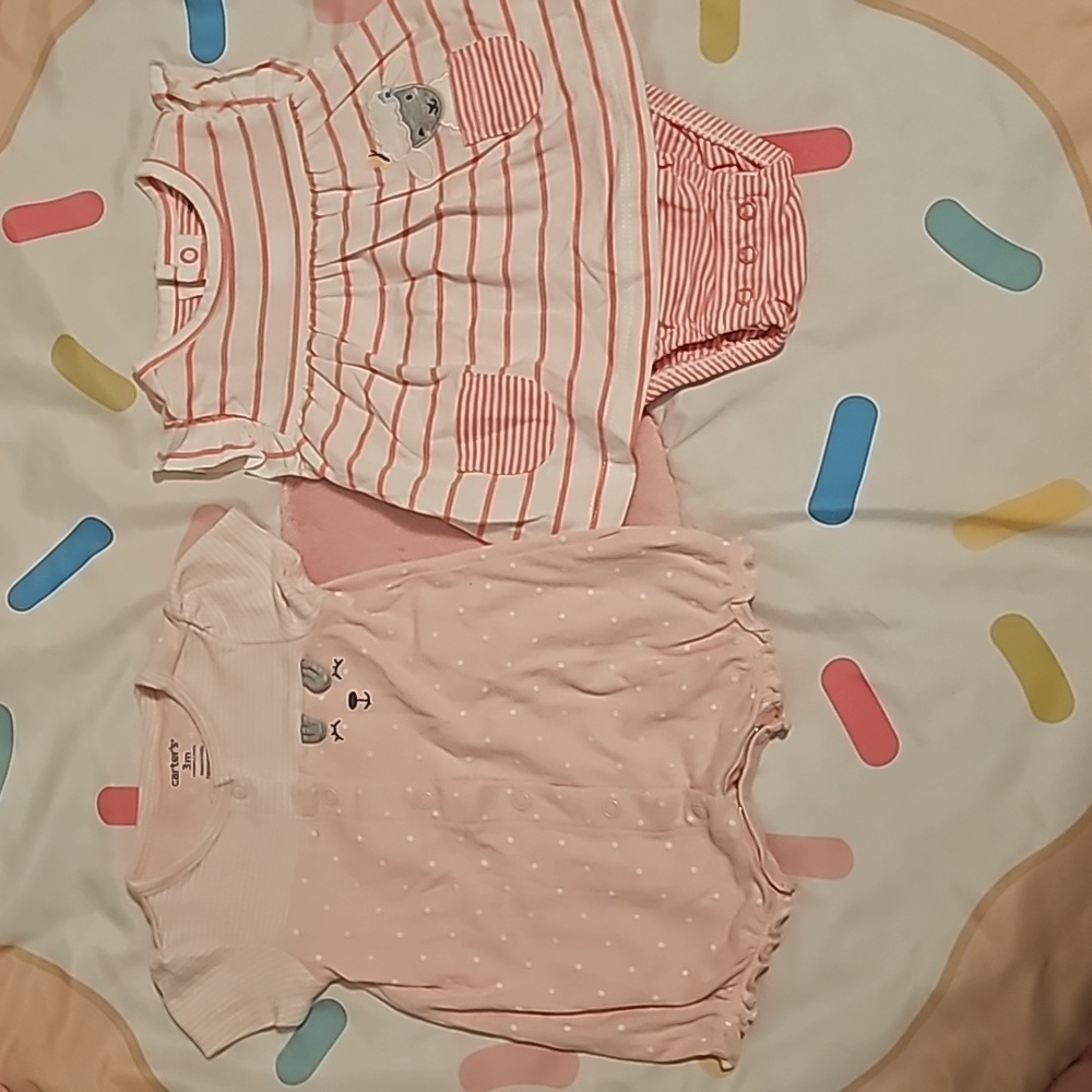 Set of 2 Carter's 3m pink romper and romper dress.